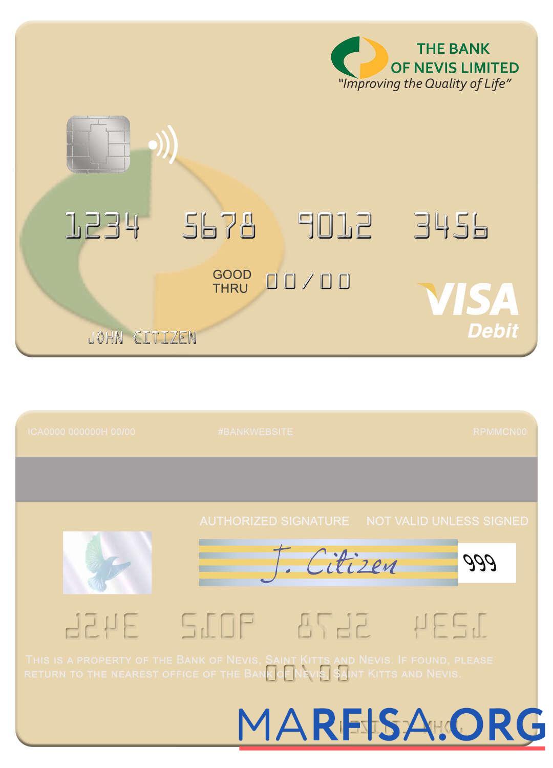 Downloadable Saint Kitts and Nevis Bank of Nevis visa debit card example